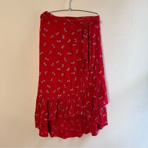 Billabong Dancing Til Dawn Women's Medium Red Floral Ruffle Wrap High-Low Skirt
